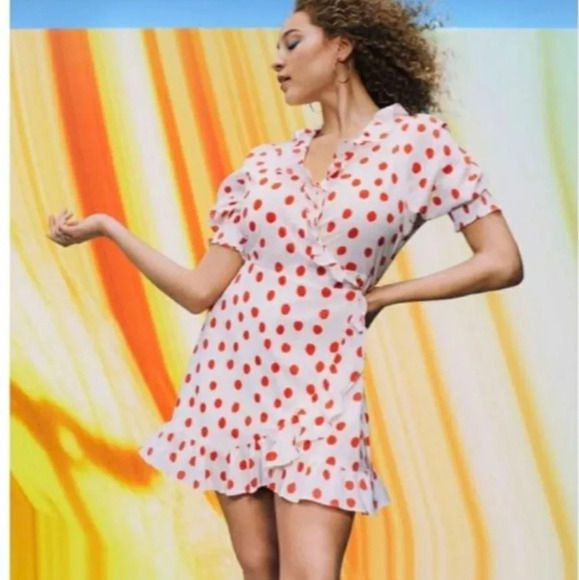Rixo ruffle wrap dress polka dot large 12 14 - Picture 9 of 13